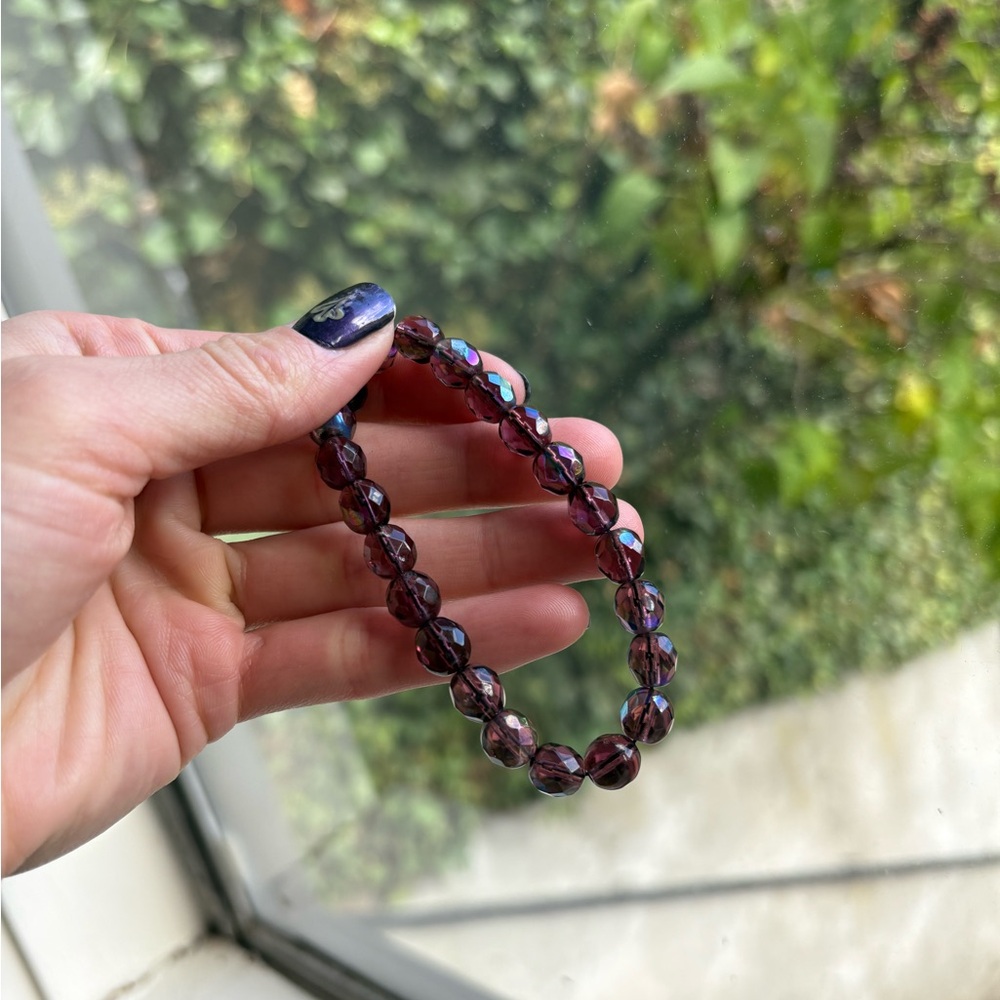 Vintage Purple Iridescent Beaded Stretchy Bracelet